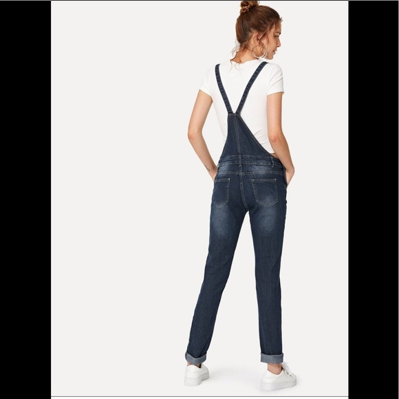 Dollhouse Navy Denim Jeans Overall Distressed XS-S - Picture 2 of 16